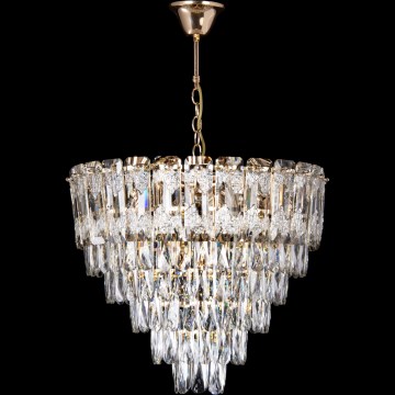 LED-Kronleuchter an Kette, 9x E27 (max. 60 W) / 230 V + 6x LED 6 W, Ø 50 cm, goldfarben