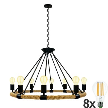 LED-Kronleuchter an Kette ROPE ARTHUR 8xE27/6W/230V