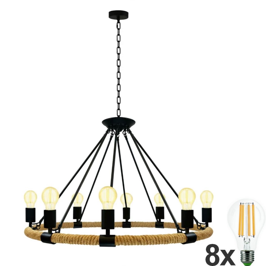 LED-Kronleuchter an Kette ROPE ARTHUR 8xE27/6W/230V