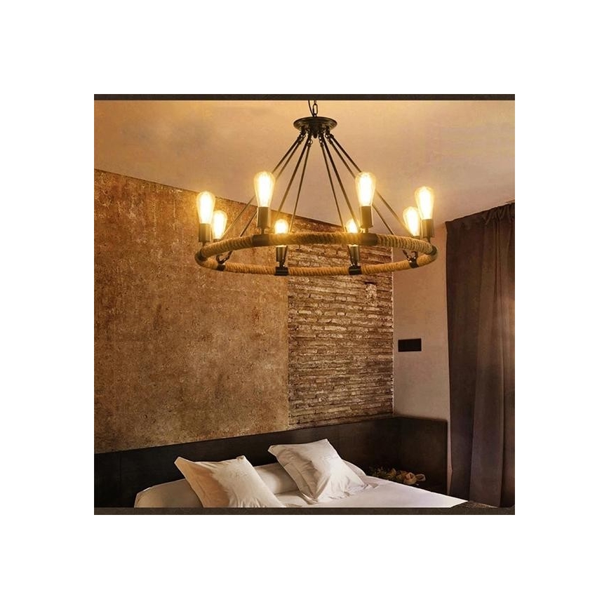 LED-Kronleuchter an Kette ROPE ARTHUR 8xE27/6W/230V