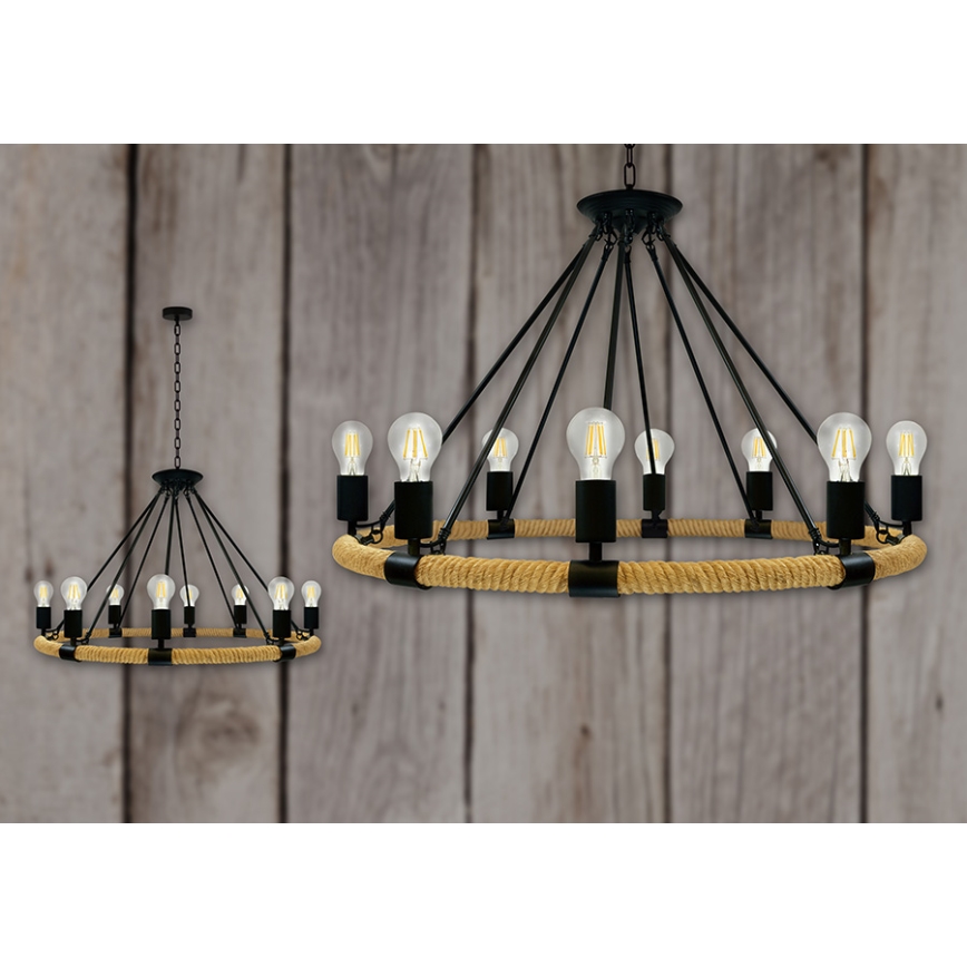 LED-Kronleuchter an Kette ROPE ARTHUR 8xE27/6W/230V