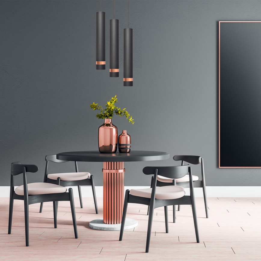 LED Kronleuchter an Schnur TUBA 3xGU10/4,8W/230V schwarz/kupfer