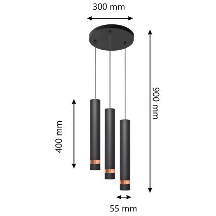 LED Kronleuchter an Schnur TUBA 3xGU10/4,8W/230V schwarz/kupfer