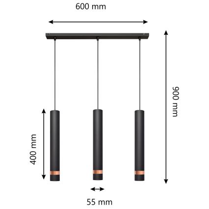LED Kronleuchter an Schnur TUBA 3xGU10/4,8W/230V schwarz/kupfer