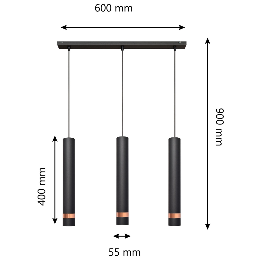 LED Kronleuchter an Schnur TUBA 3xGU10/4,8W/230V schwarz/kupfer