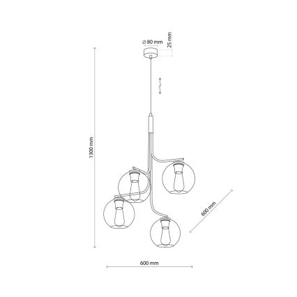 LED-Kronleuchter mit Stahlseil CESAR 4xE27/15W/230V schwarz/rauchgrau