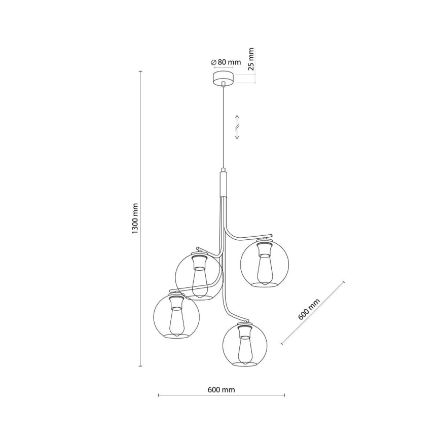 LED-Kronleuchter mit Stahlseil CESAR 4xE27/15W/230V schwarz/rauchgrau