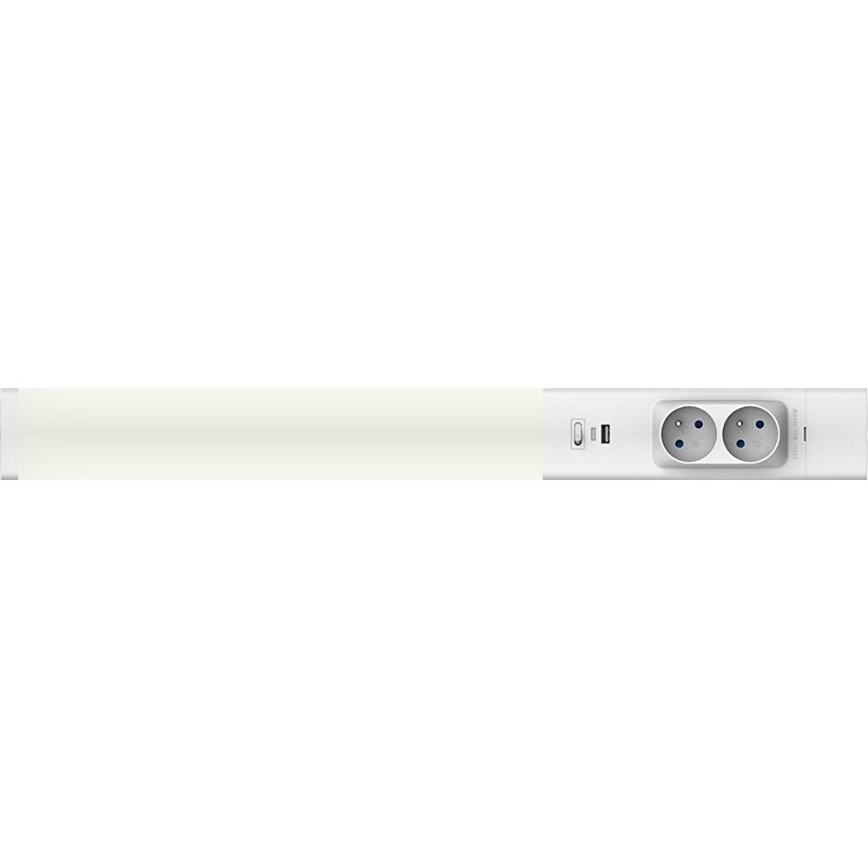 LED-Küchenunterbauleuchte mit Steckdosen und USB-Ports LED/18W/230V 4000K silbern