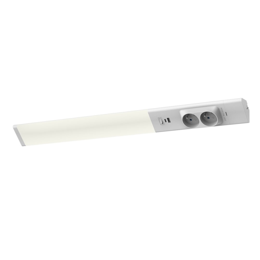 LED-Küchenunterbauleuchte mit Steckdosen und USB-Ports LED/18W/230V 4000K silbern