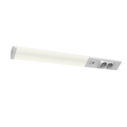 LED-Küchenunterbauleuchte mit Steckdosen und USB-Ports LED/18W/230V 4000K silbern