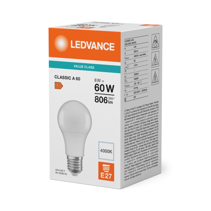 LED-Lampe CLASSIC A60 E27/8W/230V 4000K - Ledvance