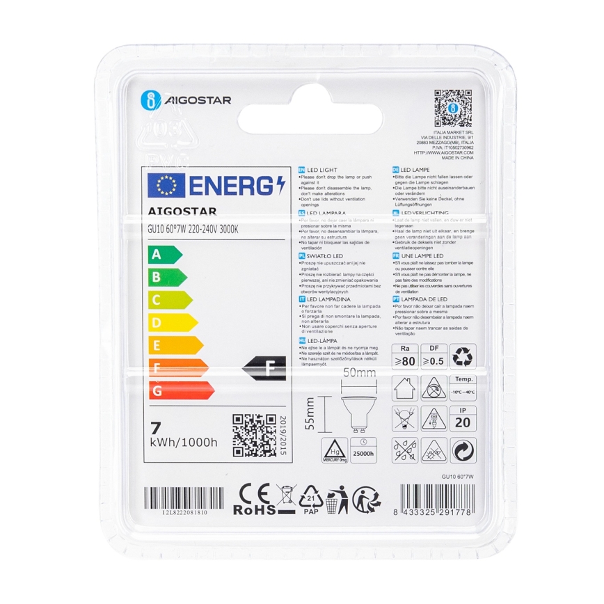 LED-Lampe COB GU10/7W/230V 3000K - Aigostar