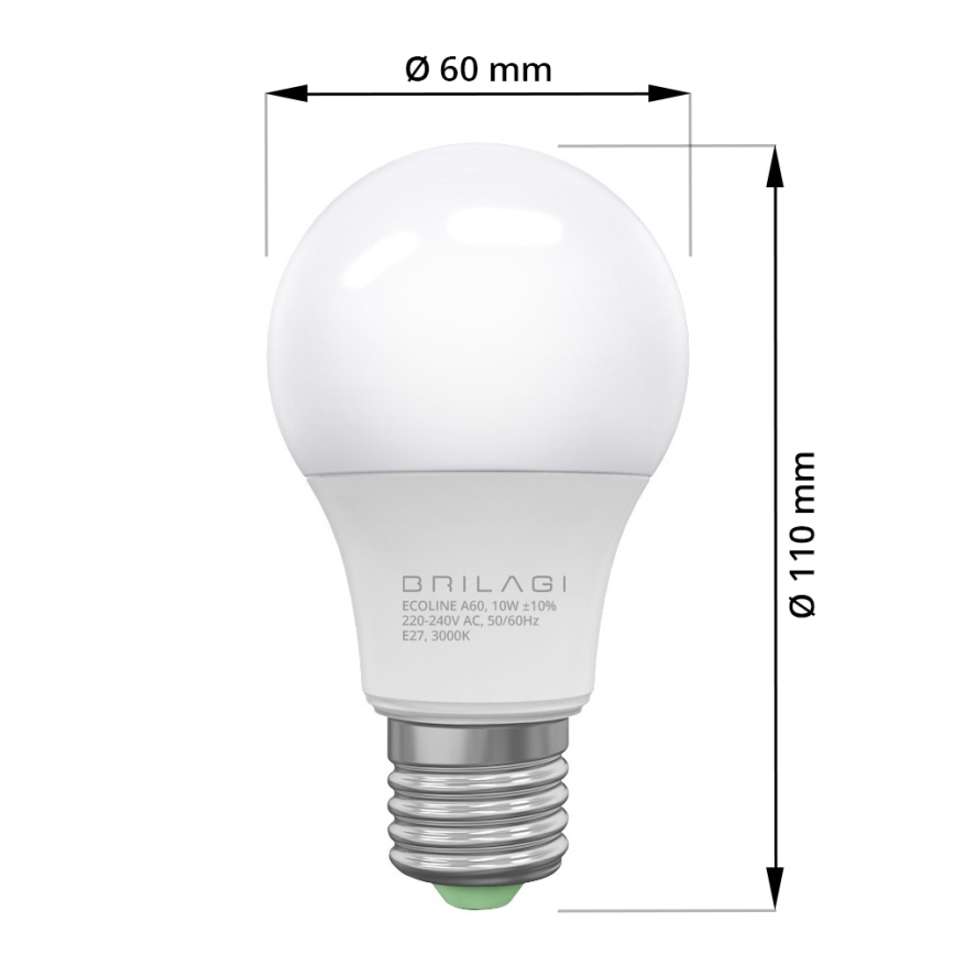 LED-Lampe ECOLINE A60 E27/10W/230V 3000K CRI 92 - Brilagi