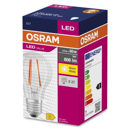 LED-Lampe FILAMENT A60 E27/6,5W/230V 2700K - Osram