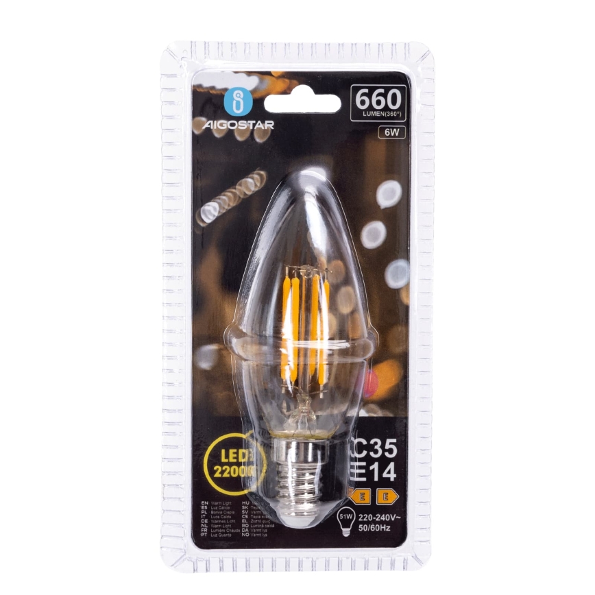 LED-Lampe FILAMENT C35 E14/6W/230V 2200K - Aigostar