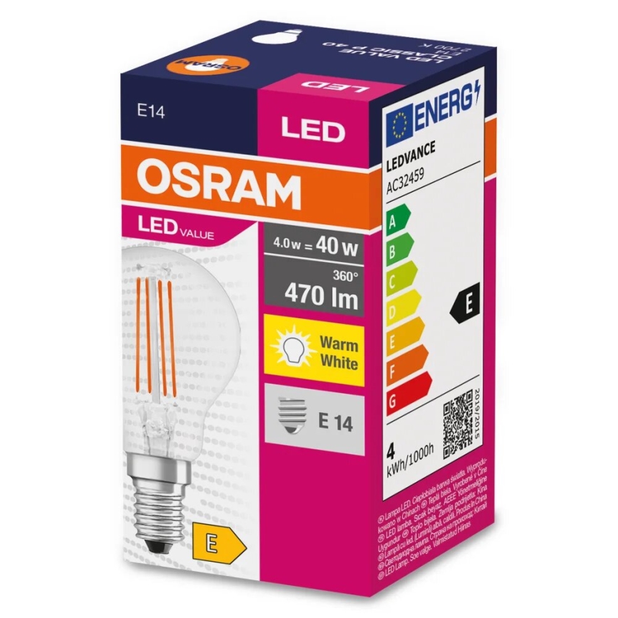 LED-Lampe FILAMENT P40 E14/4W/230V 2700K - Osram