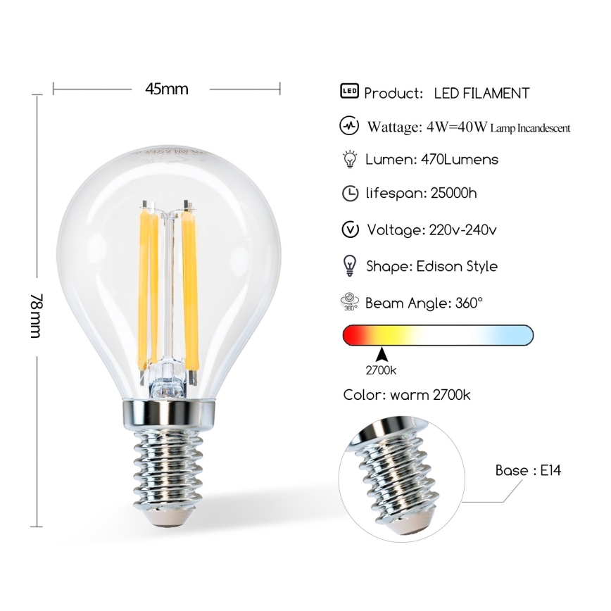 LED-Lampe G45 E14/4W/230V 2700K - Aigostar