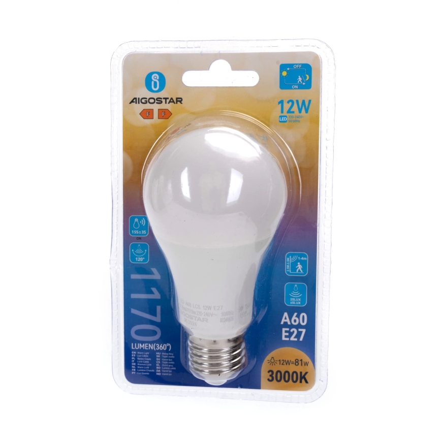 LED-Lampe mit Bewegungs- und Dämmerungssensor A60 E27/12W/230V 3000K - Aigostar