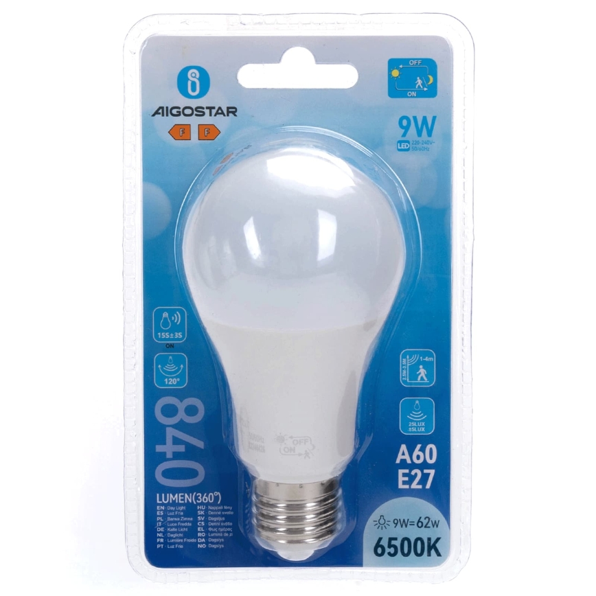 LED-Lampe mit Bewegungs- und Dämmerungssensor A60 E27/9W/230V 6500K - Aigostar