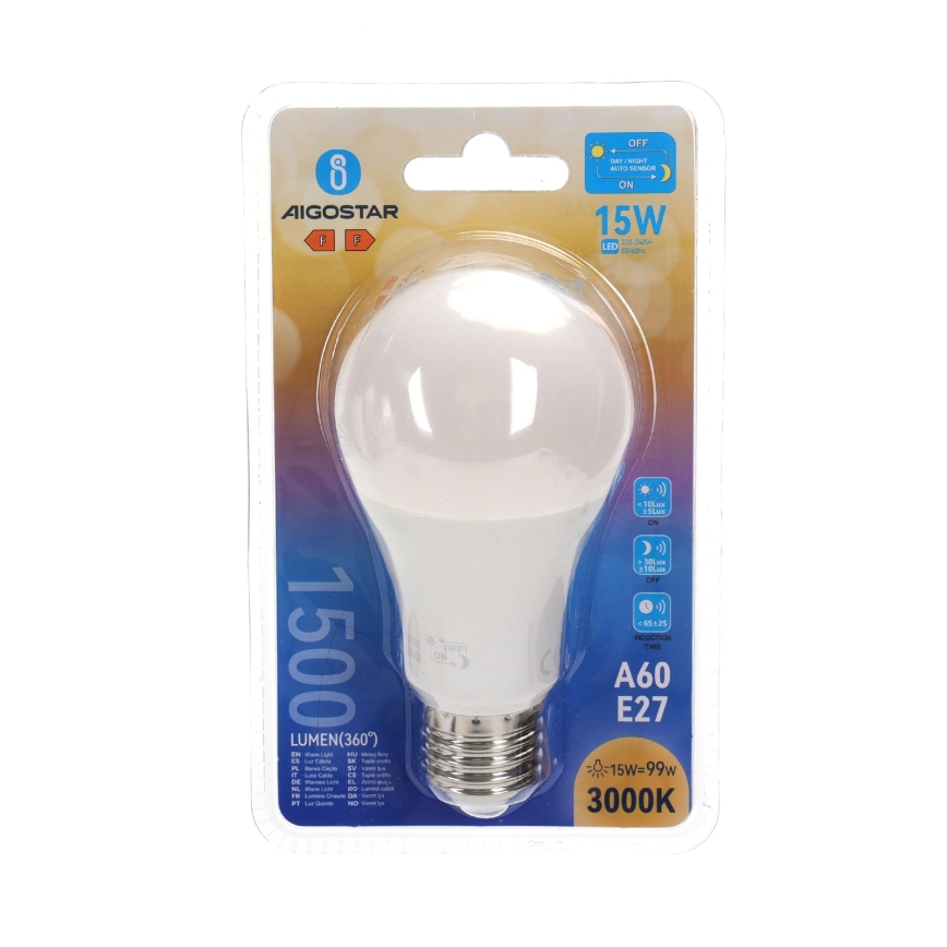 LED-Lampe mit Dämmerungssensor A60 E27/15W/230V 3000K - Aigostar