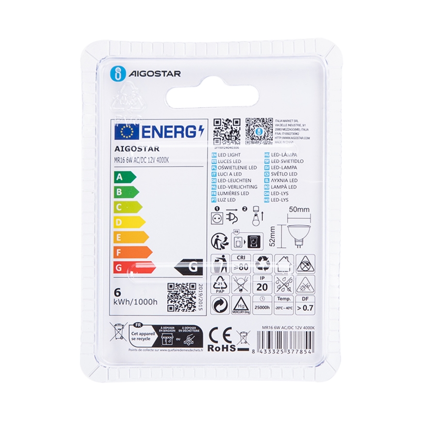 LED-Lampe MR16 GU5,3/6W/12V 4000K - Aigostar