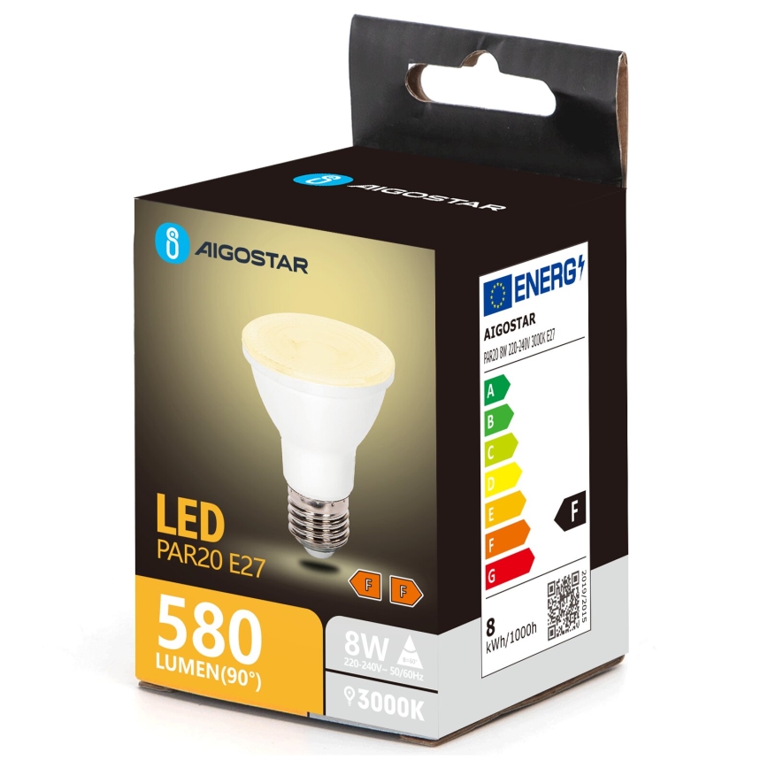 LED-Lampe PAR20 E27/8W/230V 3000K - Aigostar