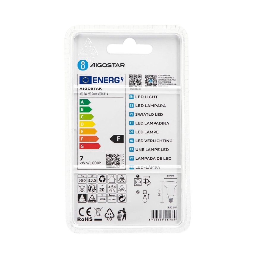 LED-Lampe R50 E14/7W/230V 3000K - Aigostar