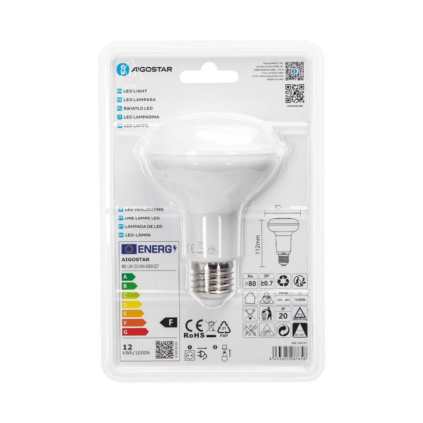 LED-Lampe R80 E27/12W/230V 6500K - Aigostar