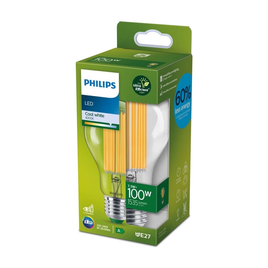LED-Lampe ULTRAEFFIZIENTES Filament Philips A60 E27/7,3W/230V 4000K