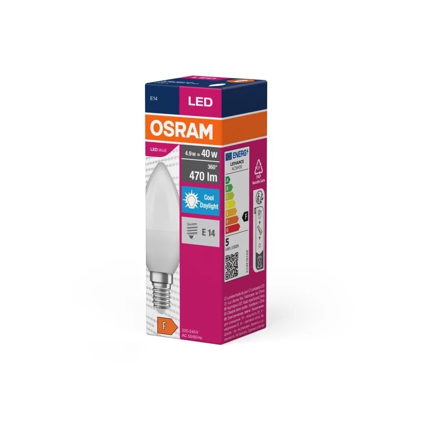 LED-Lampe VALUE B40 E14/4,9W/230V 6500K - Osram