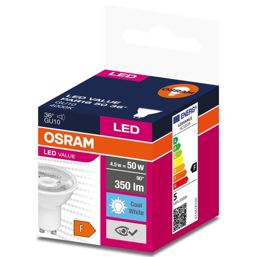 LED-Lampe VALUE PAR16 GU10/4,5W/230V 4000K 36° weiß - Osram