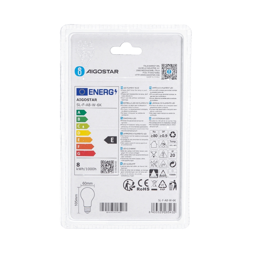 LED-Leuchtmittel A60 E27/8W/230V 330° 6500K - Aigostar