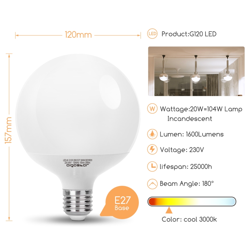LED-Leuchtmittel G120 E27/20W/230V 3000K - Aigostar
