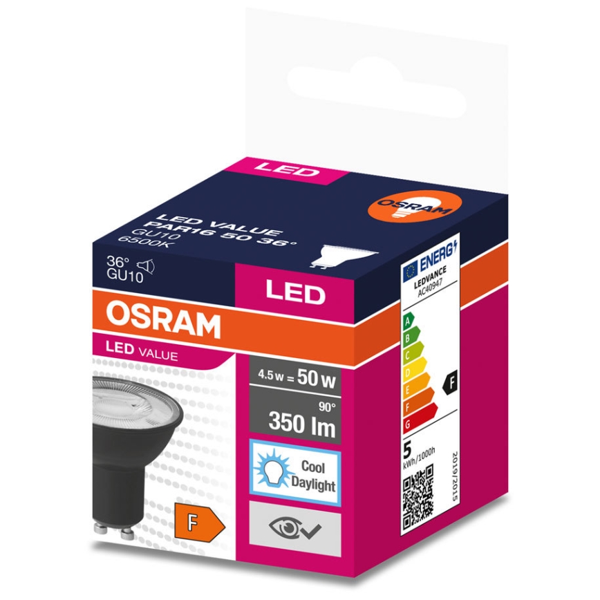LED-Leuchtmittel VALUE PAR16 GU10/4,5W/230V 4000K 36° schwarz - Ledvance