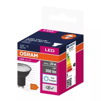 LED-Leuchtmittel VALUE PAR16 GU10/4,5W/230V 6500K 120° schwarz - Ledvance