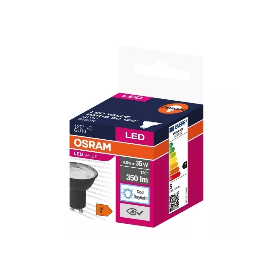 LED-Leuchtmittel VALUE PAR16 GU10/4,5W/230V 6500K 120° schwarz - Ledvance