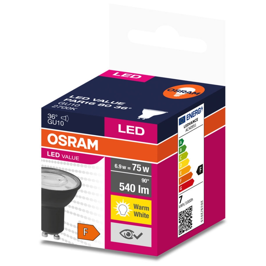 LED-Leuchtmittel VALUE PAR16 GU10/6,9W/230V 2700K 36° schwarz - Ledvance