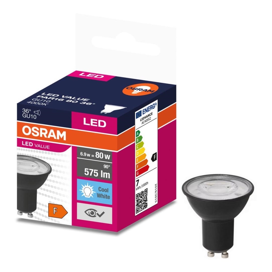 LED-Leuchtmittel VALUE PAR16 GU10/6,9W/230V 6500K 36° schwarz - Ledvance