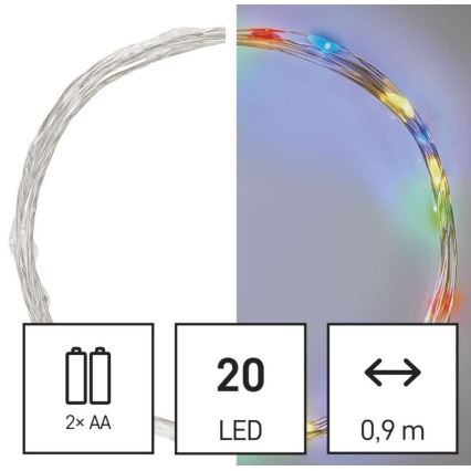 LED-Lichterkette 20 LEDs / 2× AA, 2,4 m, mehrfarbig