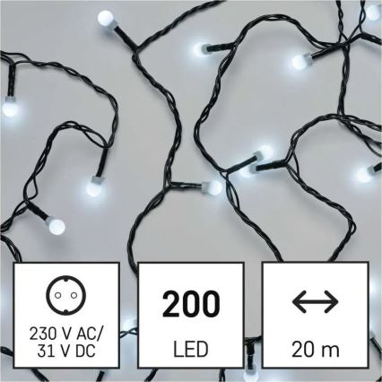LED-Lichterkette 200 LEDs / 8 Funktionen, 20 m, IP44, kaltweiß