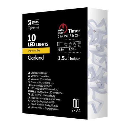 LED-Lichterkette CHAIN 10xLED/2xAA 1,85m warmweiß