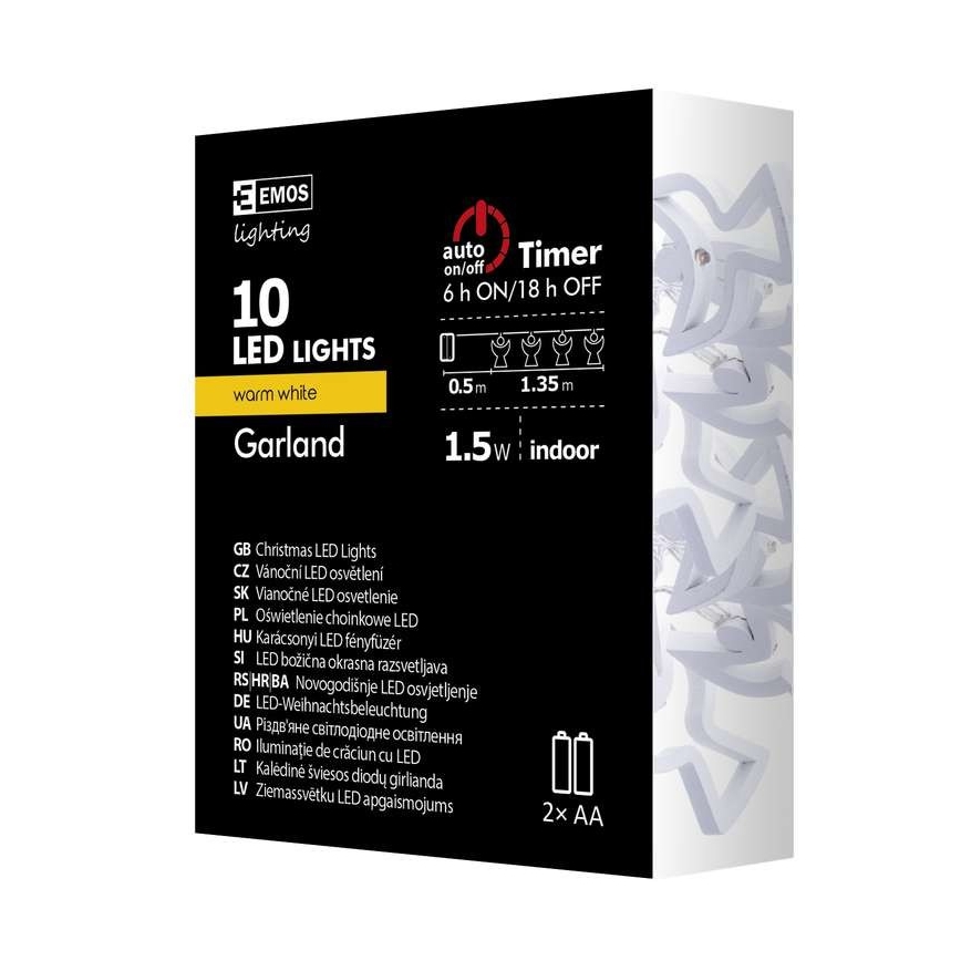 LED-Lichterkette CHAIN 10xLED/2xAA 1,85m warmweiß