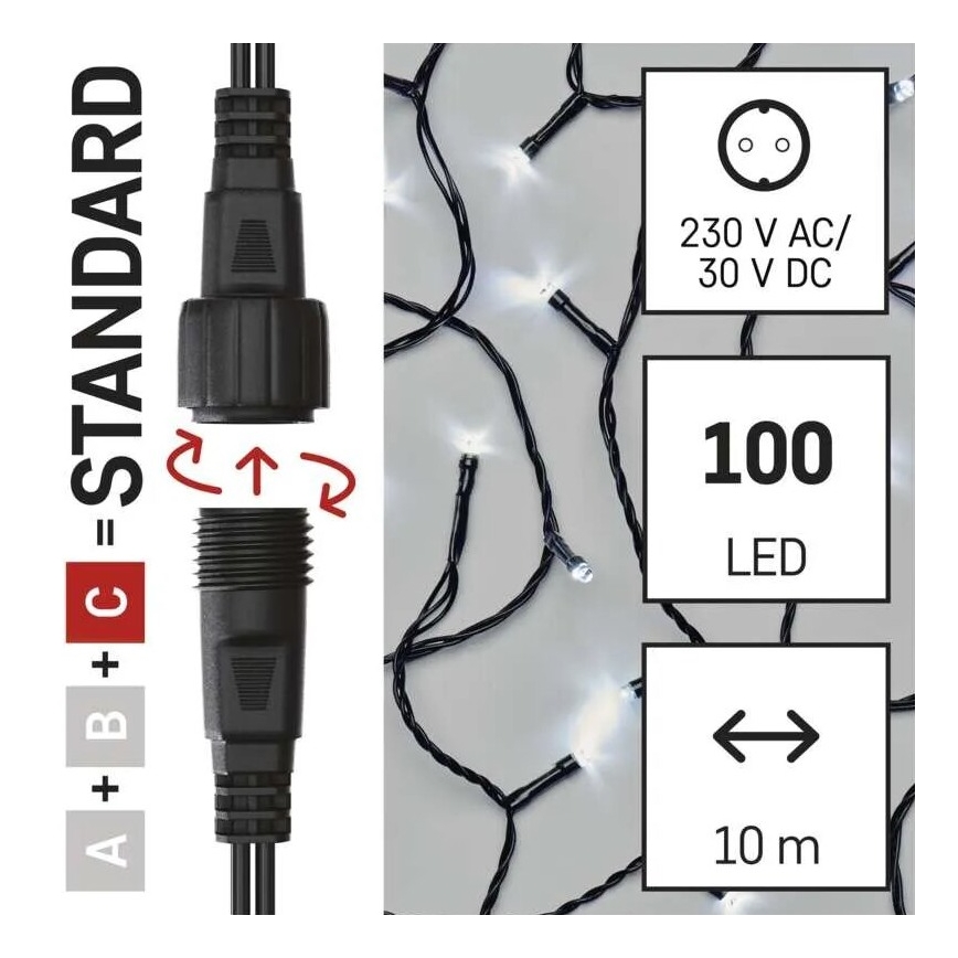 LED-Lichterkette für den Außenbereich, 100 LEDs / 10 m, IP44, kaltweiß