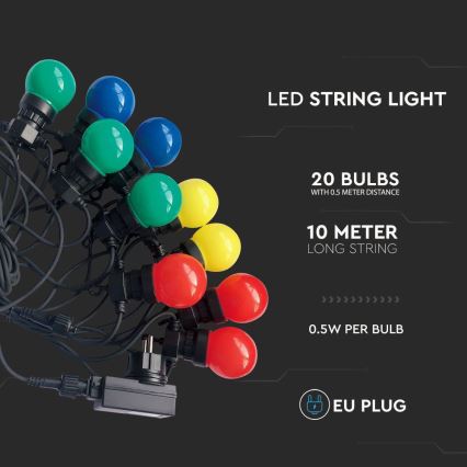 LED Lichterkette STRING RGB 10m 20xLED/0,5W/230V IP44