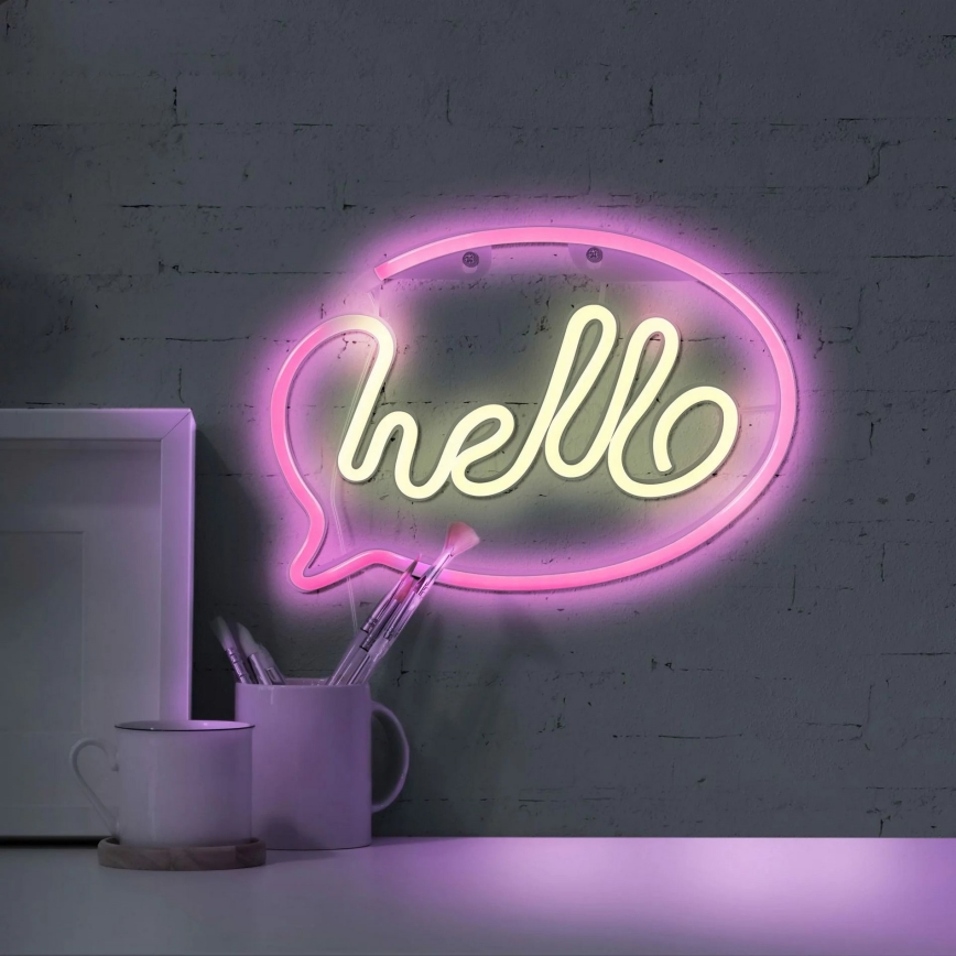 LED Neon-Wanddekoration HELLO LED/3W/3xAA USB rosa
