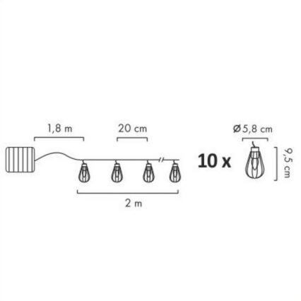 LED-Outdoor-Solarkette 10xLED/1xAAA 3,8 m IP44