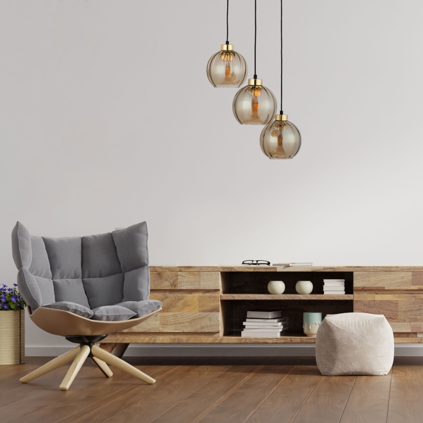 LED-Pendelleuchte an Kabel DEVI 3xE27/15W/230V schwarz/rauchbeige