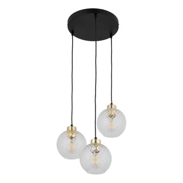 LED-Pendelleuchte an Kabel DEVON 3x E27/15W/230V schwarz/klar