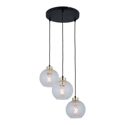 LED-Pendelleuchte an Kabel DEVON 3x E27/15W/230V schwarz/klar
