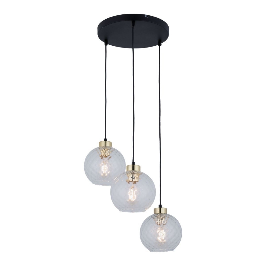 LED-Pendelleuchte an Kabel DEVON 3x E27/15W/230V schwarz/klar